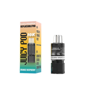 Orange Raspberry Prefilled Pod Refill Pack by Juicy Pod Novamax 10K, a sealed pack of replacement pre-filled pods