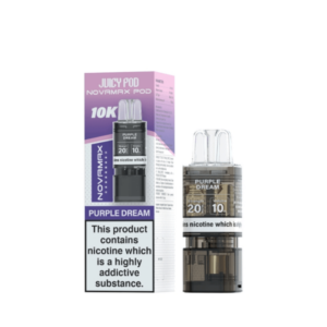 Purple Dream Prefilled Pod Refill Pack by Juicy Pod Novamax 10K, a sealed pack of ready-filled replacement pods