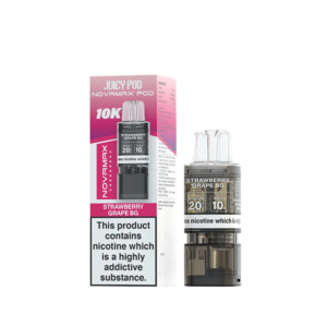 Strawberry Grape BG Prefilled Pod Refill Pack by Juicy Pod Novamax 10K, sealed pre-filled pods in retail packaging