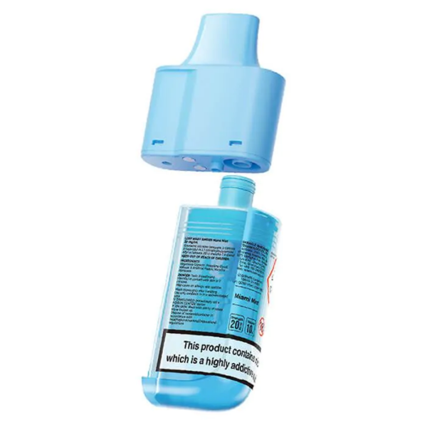 Miami Mint Prefilled Pod Refill Pack by Lost Mary BM6000 Miami Mint Prefilled Pod Refill Pack by Lost Mary BM6000 shown with the sealed pod and its 10ml refill bottle.