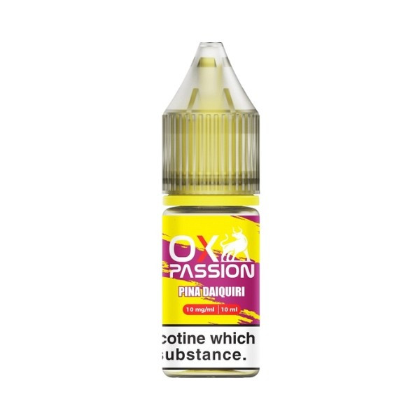 Pina Daiquiri Nic Salt E-liquid by OXVA OX Passion 10ml bottle of Pina Daiquiri Nic Salt E-liquid by OXVA OX Passion with cocktail label artwork and 10mg marking.