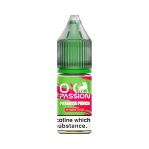 10ml bottle of Paradise Punch Nic Salt E-liquid by OXVA OX Passion showing the tropical label and 10mg marking.