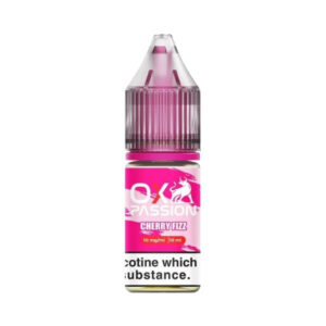 10ml bottle of Cherry Fizz Nic Salt E-liquid by OXVA OX Passion showing the red cherry label and 10mg marking.