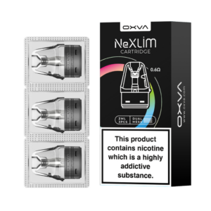 Pack of OXVA NeXlim Replacement Pods showing the refillable pod and its dual mesh coil through the clear body.