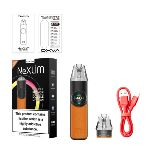 OXVA NeXlim Pod Kit OXVA NeXlim Pod Kit pictured with the refillable pod lifted clear of the pod bay for refilling.