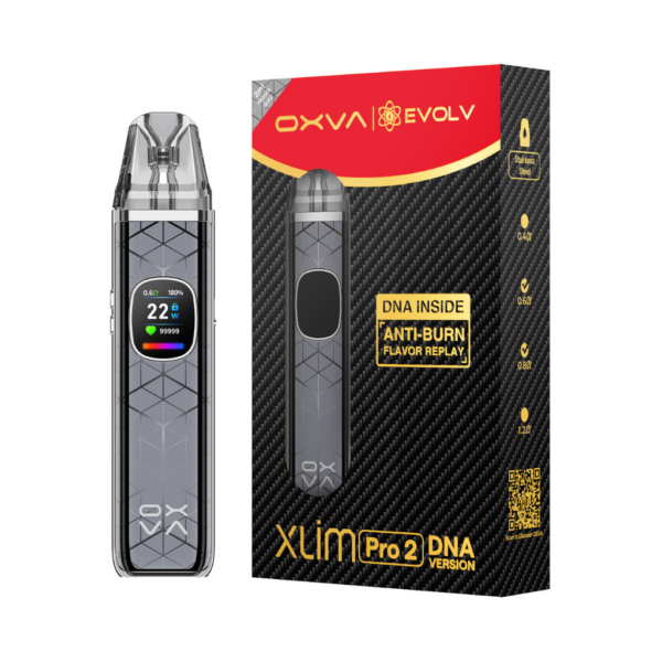 OXVA Xlim Pro 2 DNA Pod Kit OXVA Xlim Pro 2 DNA Pod Kit with the refillable pod removed, showing the pod bay and the mouthpiece.