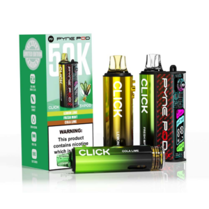 Pyne Pod Click 50K Vape Kit shown with its green Limited Edition retail box and gold and green devices