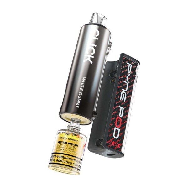 Pyne Pod Click 50K Vape Kit Pyne Pod Click 50K Vape Kit separated into the device body and a labelled 10ml pod ready to click in