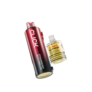 Strawberry Watermelon Prefilled Pod Refill Pack by Pyne Pod Click, red pod beside its 10ml refill bottle