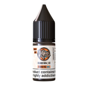 10ml bottle of Orange Fizz On Ice Nic Salt E-Liquid by Ruthless Bar Saltz, label facing the camera