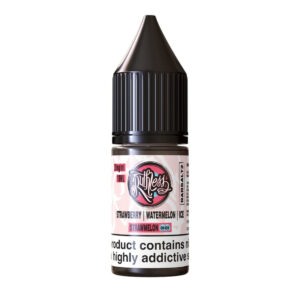 10ml bottle of Strawmelon On Ice Nic Salt E-Liquid by Ruthless Bar Saltz, flavour name on the front label