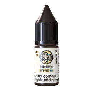 10ml bottle of White Gummi On Ice Nic Salt E-Liquid by Ruthless Bar Saltz with white gummy bear label artwork.
