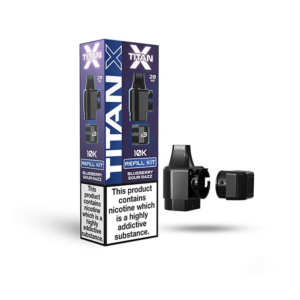 Blueberry Sour Razz Prefilled Pod Refill Kit by Titan X in dark purple packaging with pod and refill.