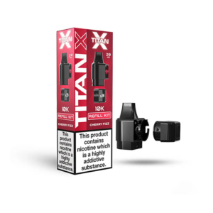 Cherry Fizz Prefilled Pod Refill Kit by Titan X in red packaging with the sealed pod and refill bottle.