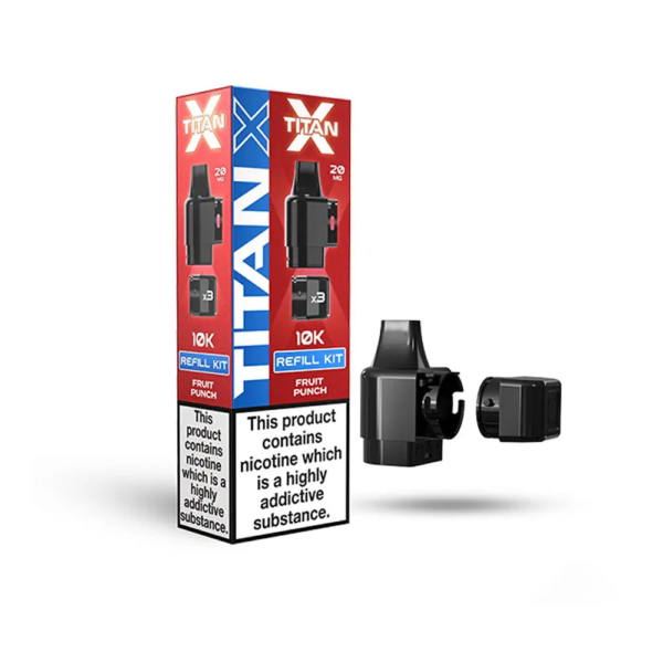 Fruit Punch Prefilled Pod Refill Kit by Titan X in bright multicoloured packaging with pod and refill.