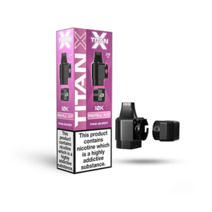 Pink Burst Prefilled Pod Refill Kit by Titan X in pink packaging with its sealed pod and refill bottle.