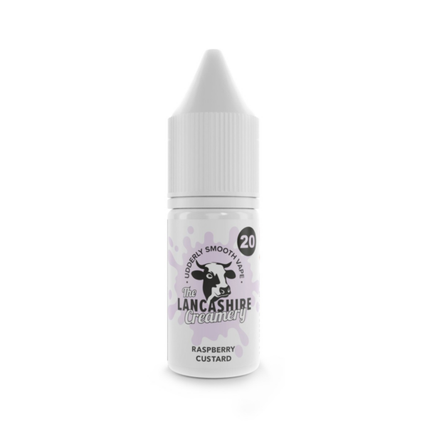 Raspberry Custard Nic Salt E-Liquid by the Lancashire Creamery 10ml bottle of Raspberry Custard Nic Salt E-Liquid by the Lancashire Creamery, strength shown on the label.