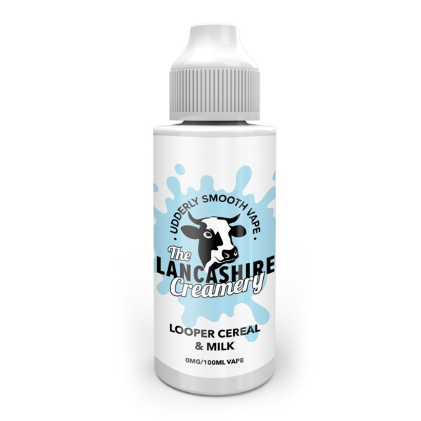 Looper Cereal & Milk Shortfill E-Liquid by the Lancashire Creamery 100ml Looper Cereal & Milk Shortfill E-Liquid by the Lancashire Creamery 100ml bottle, colourful front label.