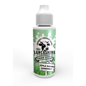 Apple Sugar Doughnut Shortfill E-Liquid by the Lancashire Creamery Farm Shop 100ml bottle, front label.