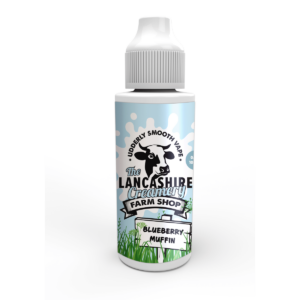 Blueberry Muffin Shortfill E-Liquid by the Lancashire Creamery Farm Shop 100ml bottle with its front label.