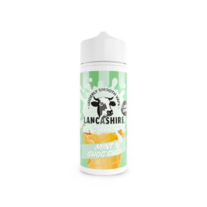 Mint Choc Chip Shortfill E-Liquid by the Lancashire Ice Creamery 100ml bottle with its green label.