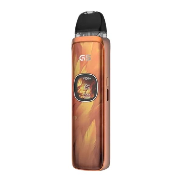Uwell Caliburn G5 Pod Kit Uwell Caliburn G5 Pod Kit in Orange Feathers, a warm feather pattern under a gloss finish, front view.