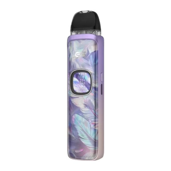Uwell Caliburn G5 Pod Kit Aurora Feathers Uwell Caliburn G5 Pod Kit, iridescent pale artwork with the round display centred on it.