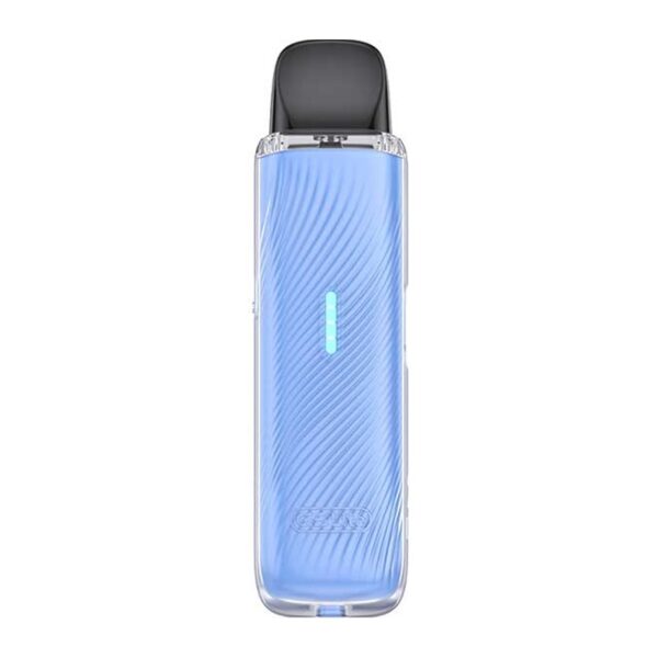 Uwell Caliburn G5 Lite Pod Kit Ocean Blue Uwell Caliburn G5 Lite Pod Kit standing upright, black mouthpiece and slim flat frame in view.