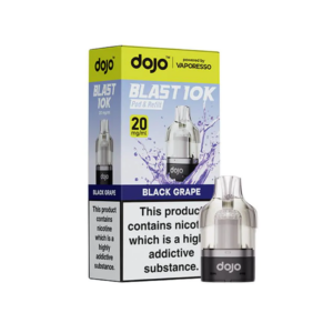 Black Grape Prefilled Pod by Vaporesso Dojo Blast 10K, a sealed 10ml pod showing its flavour and 20mg label.