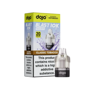 Classic Tobacco Prefilled Pod by Vaporesso Dojo Blast 10K, a sealed 10ml pod showing the flavour name.