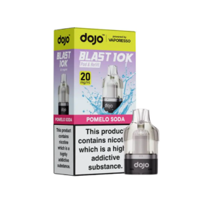 Pomelo Soda Prefilled Pod by Vaporesso Dojo Blast 10K, a sealed 10ml pod showing flavour and 20mg strength markings.