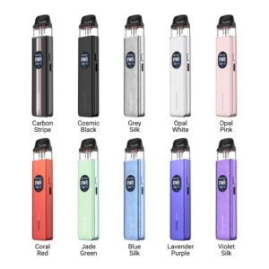 All ten colourways of the Vaporesso XROS 5 Pod Kit, from Carbon Stripe and Opal White to Jade Green and Coral Red.