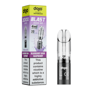 Blueberry Sour Raspberry Prefilled Pod by Vaporesso Dojo Blast 2000 Go, a sealed 4ml pod with flavour label.