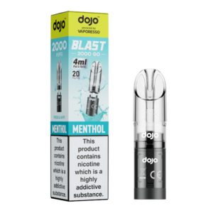 Menthol Prefilled Pod by Vaporesso Dojo Blast 2000 Go, a sealed 4ml pod with the flavour name and 20mg strength shown.