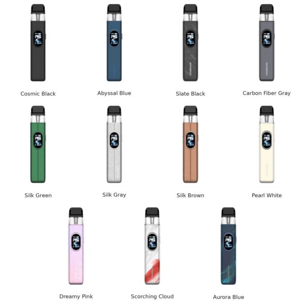 Vaporesso XROS 6 Pod Kit All eleven colourways of the Vaporesso XROS 6 Pod Kit, from Slate Black and Silk Brown to Aurora Blue.