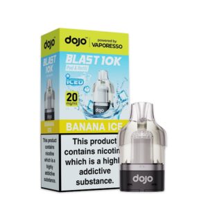 Banana Ice Prefilled Pod by Vaporesso Dojo Blast 10K, a sealed 10ml pod with flavour and 20mg strength labelling.