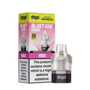 Huba Prefilled Pod by Vaporesso Dojo Blast 10K, a sealed 10ml pod showing its candy flavour artwork and 20mg label.
