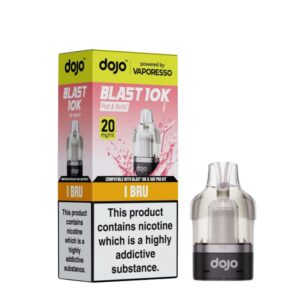 I Bru Prefilled Pod by Vaporesso Dojo Blast 10K, a sealed 10ml pod showing soft drink artwork and its 20mg label.