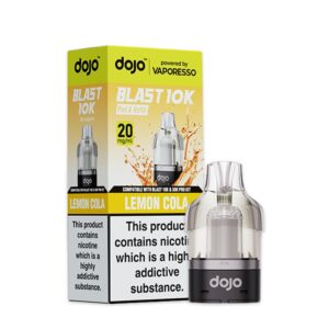 Lemon Cola Prefilled Pod by Vaporesso Dojo Blast 10K, a sealed 10ml pod showing cola and lemon artwork with 20mg label.