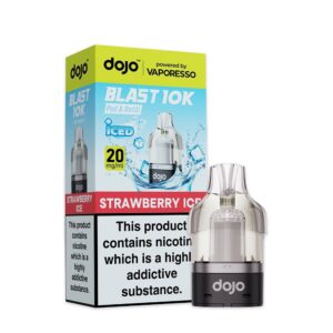 Strawberry Ice Prefilled Pod by Vaporesso Dojo Blast 10K, a sealed 10ml pod with the flavour name and strength shown.