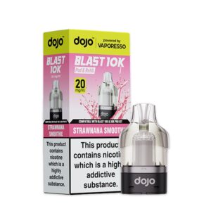 Strawnana Smoothie Prefilled Pod by Vaporesso Dojo Blast 10K, a sealed 10ml pod showing its flavour name and 20mg label.