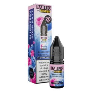 10ml bottle of Blueberry Sour Razz Nic Salt E-Liquid by Zeus Juice Bar Liq, shown front on.