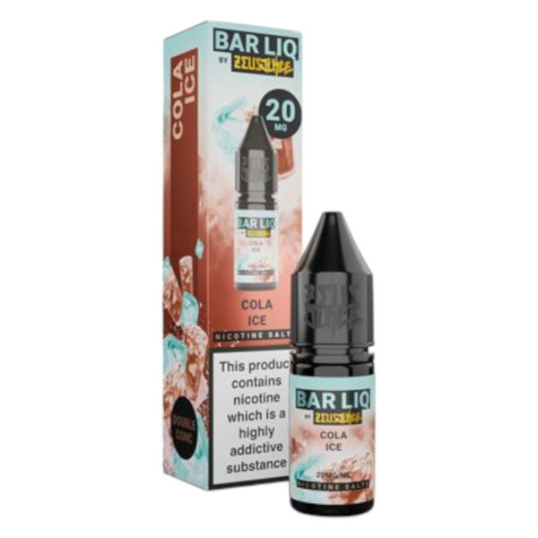 10ml bottle of Cola Ice Nic Salt E-Liquid by Zeus Juice Bar Liq with the flavour name on the label.