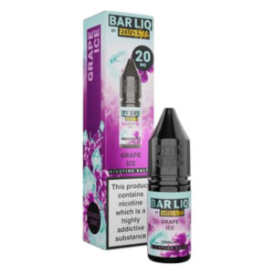 10ml bottle of Grape Ice Nic Salt E-Liquid by Zeus Juice Bar Liq, front label and branding in view.